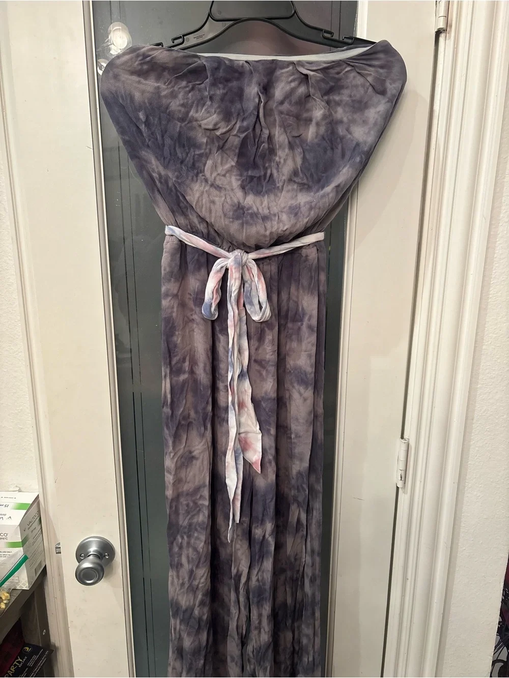 Free People Tie-Dye Velvet Curtain Panel in Gray and Blue with Tie-Back